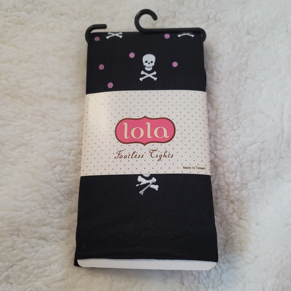 Lola Footless Tights Skull and Crossbones Pink Dots Cross Bones Halloween